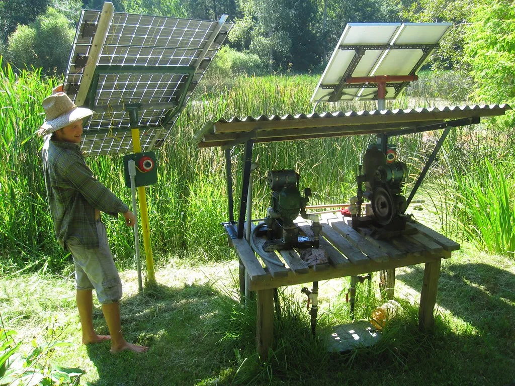 A solar water pump set up in a field
